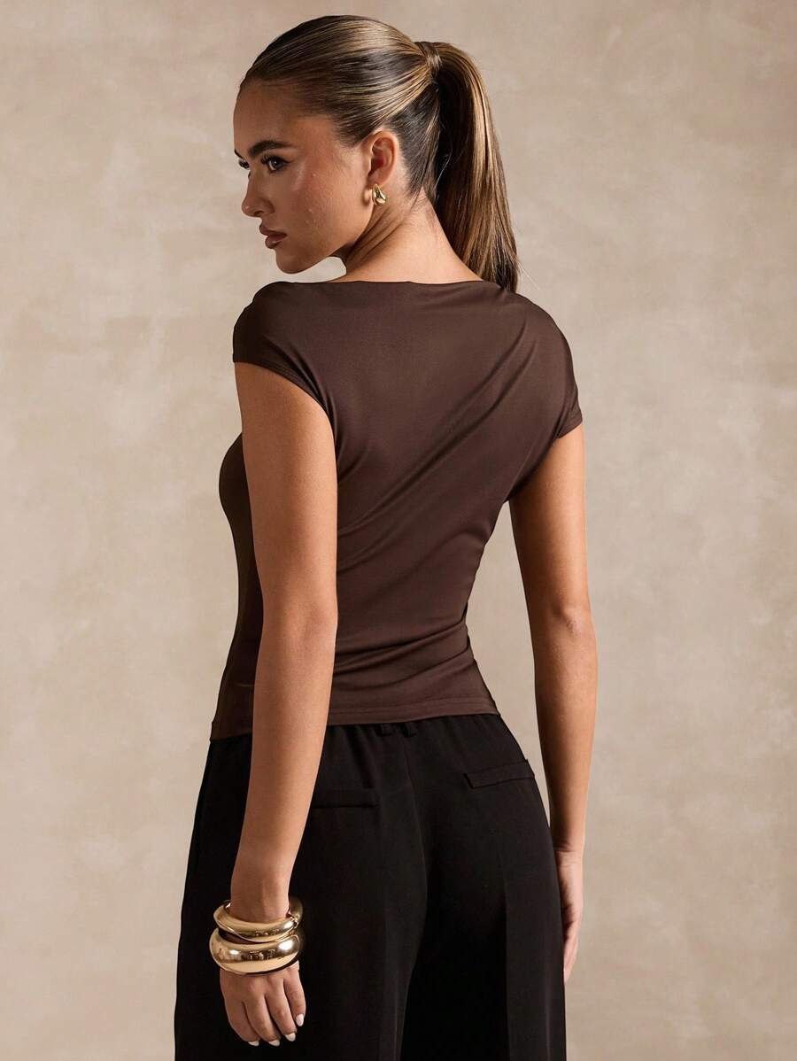 BROWN AMOUR | Asymmetric Neckline Tee