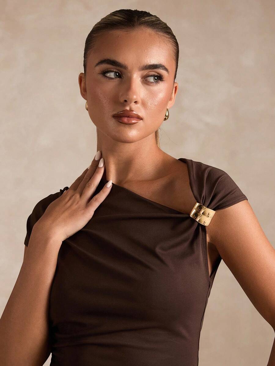 BROWN AMOUR | Asymmetric Neckline Tee