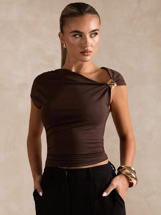 BROWN AMOUR | Asymmetric Neckline Tee