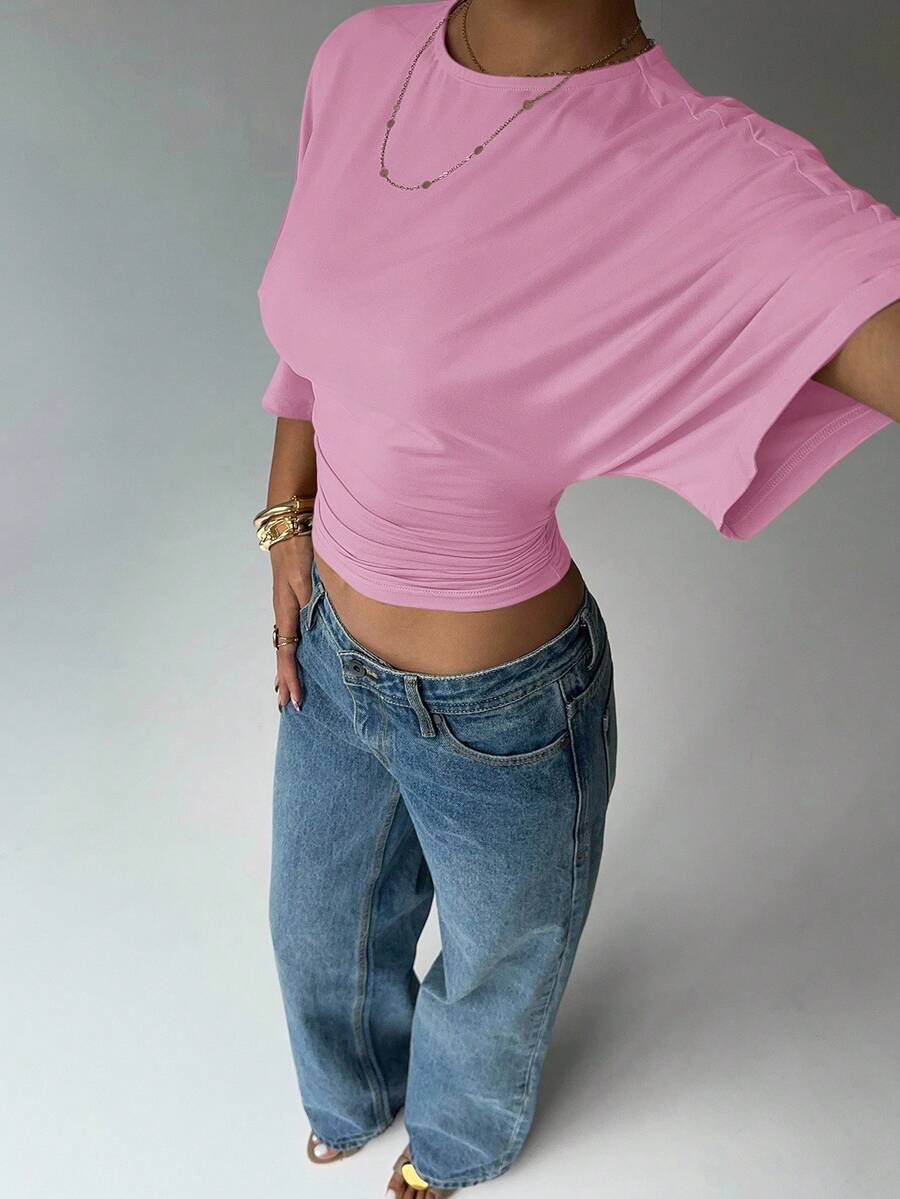 BROWN AMOUR | Batwing Cropped Casual Tee