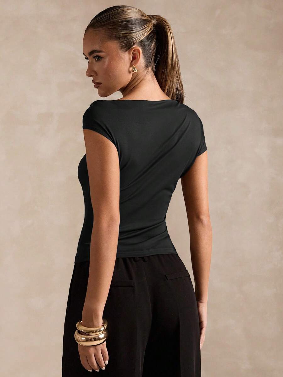 BROWN AMOUR | Asymmetric Neckline Tee