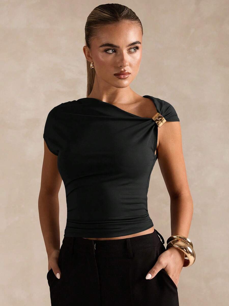 BROWN AMOUR | Asymmetric Neckline Tee