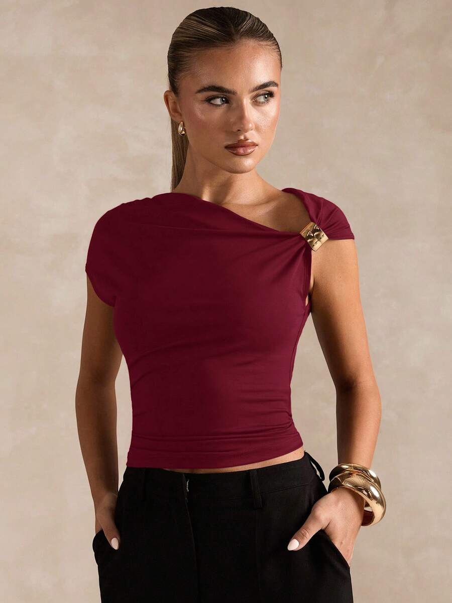 BROWN AMOUR | Asymmetric Neckline Tee