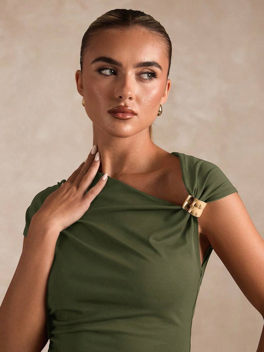 BROWN AMOUR | Asymmetric Neckline Tee