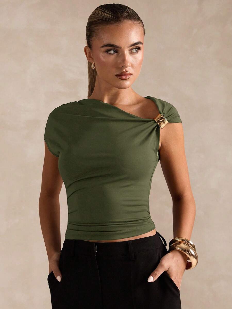 BROWN AMOUR | Asymmetric Neckline Tee